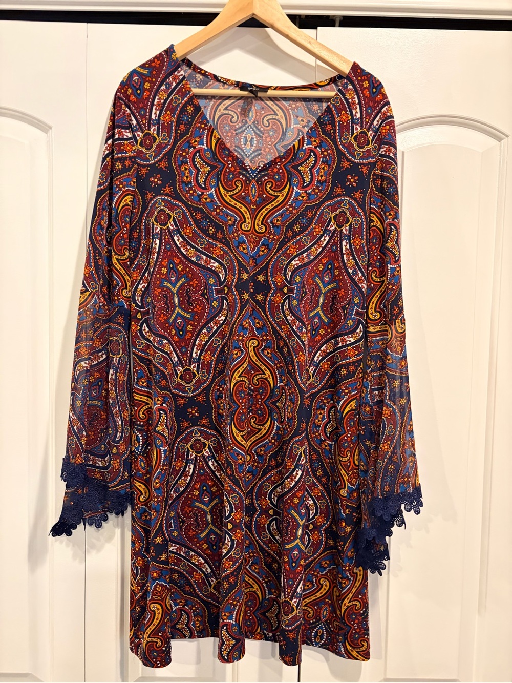 MSK Paisley V-Neck Tunic in Navy and Red